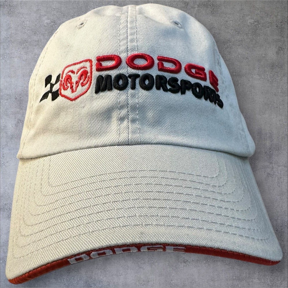 DODGE MOTORSPORTS Beige with Red Strap Back Hat‎ Embroidered
